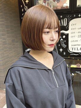 ショートミニボブレイヤーカットミルクティーベージュ