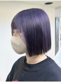ディープバイオレット/ぱつっとボブ/ブリーチ/ダブルカラー/20代