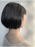 アッシュブラック耳掛けショートボブ/30代40代50代