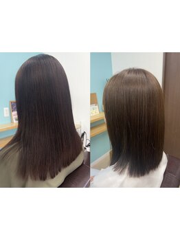 髪質改善トリートメントで髪の状態を整え、手触りも◎毛先まで潤い、指通りの良いシルエットに♪
