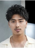 渋谷スパイキーパーマメンズカットオールバック30代