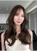 T254レイヤーカットミルクティーくびれヘア韓国シースルーバング