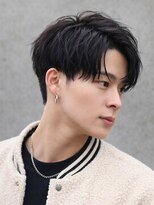 ビューティースペースラルジュヘアー(Beauty Space Large hair)&nbsp;アシメショート　黒髪アッシュ　アップバング（メンズ）