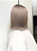 ミルクティーベージュケアブリーチ外ハネボブデザインカラー
