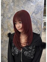 エンカウントバイマハロ 千葉(encount by mahalo) ハイトーンレッドカラー×顔まわりレイヤー