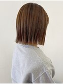 ナチュラルハイライト×ヌードベージュ◎切りっぱなしボブ