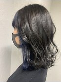 グレージュ×ネイビーブルーイメチェンこなれミディ前髪所沢韓国