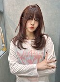 ミディアムヘアデザインカラーフェイスフレーミング暗めカラー