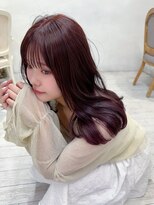 カシュカシュ 表参道(cache cache)&nbsp;ブリーチなし透明感ピンクラベンダーカラー前髪顔まわりカット