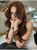 外国人風バタフライレイヤーカット×透明感オレンジブラウン