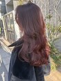 ソルトウォーター(SALT WATER) ブリーチ無し白髪ぼかしカラー。こんなレッド系も◎可愛い!