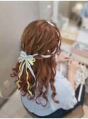 リボン編みハーフアップ