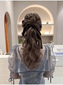 リボンアレンジお呼ばれヘアポニーテール