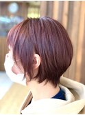 20代30代40代大人可愛い前下がりピンクラベンダーシャギーボブ
