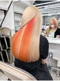 ブロンドホワイトアッシュ韓国ヘアオレンジインナーカラー