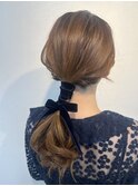 ローポニー ベロアリボン 結婚式ヘアセット 二次会