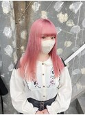 ベビーピンク艶髪ハイトーンカラーオンブレホワイトピンク