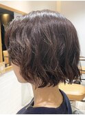ミルクティーベージュダブルカラーケアミディアムボブパーマ