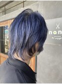 ウルフカット×ブルーカラー
