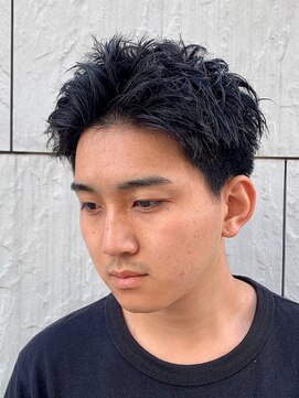 ダークアッシュニュアンスパーマ韓国マッシュベリーショート