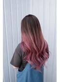 プルエクステで馴染むエアータッチバレイヤージュロング ピンク