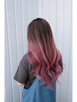 ヘアーメイク ダンス(hair make DANCE)&nbsp;プルエクステで馴染むエアータッチバレイヤージュロング ピンク