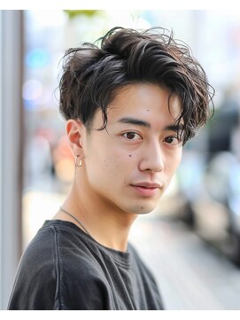 ハロオム(Halo homme) ラフにかっこよく!かきあげパーマ|メンズショート