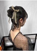 ゆるふわお団子リボンアレンジヘアセットアップスタイル