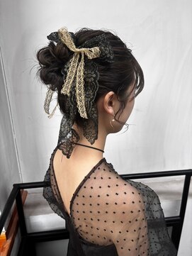 O ゆるふわお団子リボンアレンジヘアセットアップスタイル