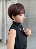ホワイトグレージュ/ミニウルフ/デジタルパーマ/丸型