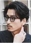 原宿ニュアンスパーマメンズカット大人刈り上げセンターパート