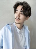 メンズセンターパートニュアンスパーマ韓国風マッシュウルフ