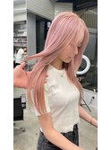 ピンクベージュ/ハイトーンロング/リタッチブリーチ/表参道