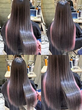 6Dエクステ 板橋店 グレーのグラデーションカラーとピンクのインナーカラー