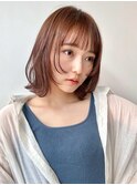 ボブ/アプリコットオレンジ/くびれヘア/前髪カット/韓国風