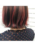 切りっぱなしボブ ハイライト ポイントカラー ブリーチ