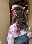 和装に可愛いハーフアップ