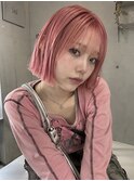 ローズピンク切りっぱなしボブ