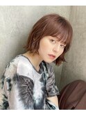 オレンジベージュ　ミニボブ　フェイスレイヤーアレンジ