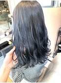 ブルーブラック　寒色系カラー　ケアブリーチ　セミロング