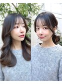 20代30代40代◎前髪パーマ韓国風巻きくすみベージュお団子ヘア