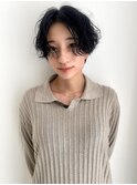 ショートパーマ_センターパート_無造作パーマ_ショートヘア