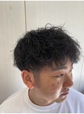 スパイラルパーマツーブロック刈り上げショートメンズカット床屋