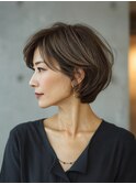 【50代60代】ひし形ショート／前髪ありなし／面長／白髪ぼかし