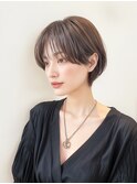 夏カラーブリーチなし丸みショートボブ×ブラウン小顔ヘアp上尾
