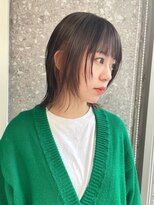 デザインカラーインナーカラーベージュ外ハネボブワンホンウルフ