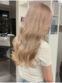 7931ミルクティーベージュ韓国風巻きホワイトブロンドロング