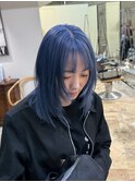ブルーカラーネイビーブルーブルーシルバーレイヤーカットウルフ