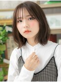グレーベージュシースルーバング韓国風ロブh4戸頭20代30代40代