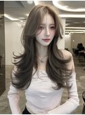 ミルクブラウン/ミルクティーベージュ/顔周りカット/前髪/韓国